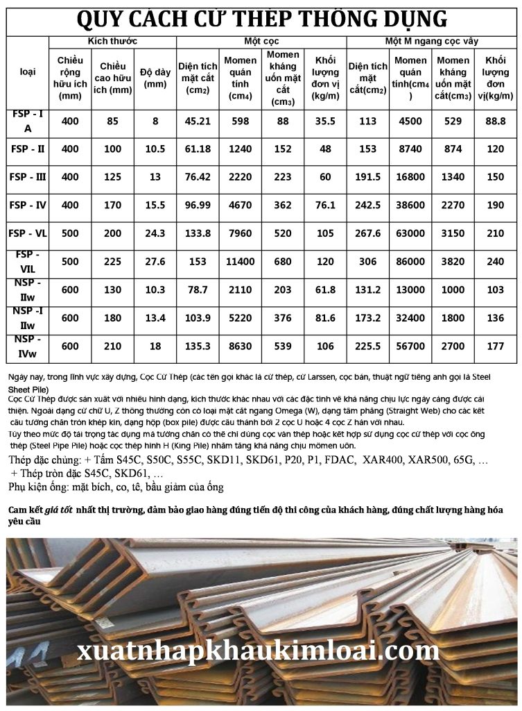 Quy Cách Trọng Lượng Cọc Cừ Thép